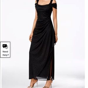 Alex Evenings Cold-Shoulder Draped Metallic Gown 14P